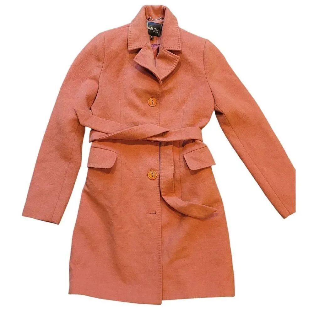 Vintage 1970s Coat Women's XS Rust Terracotta Wool Cashmere Belted Long